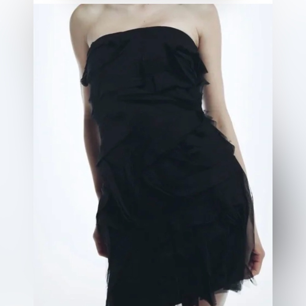 NWT Zara Black Layered Ruffle Strapless Dress